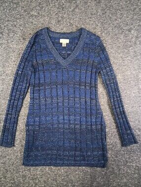 Canyon River Blues blue shiny striped long sweater, women's small